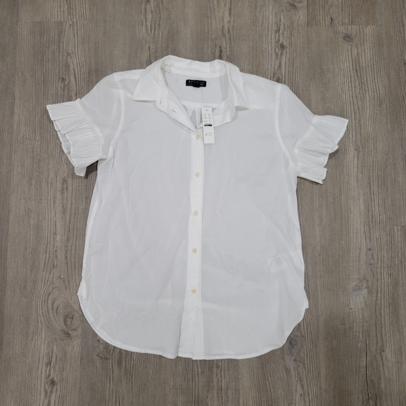 J. Crew Tops - J Crew Classic Fit Cotton Poplin Ruffle Sleeve Shirt Size 6